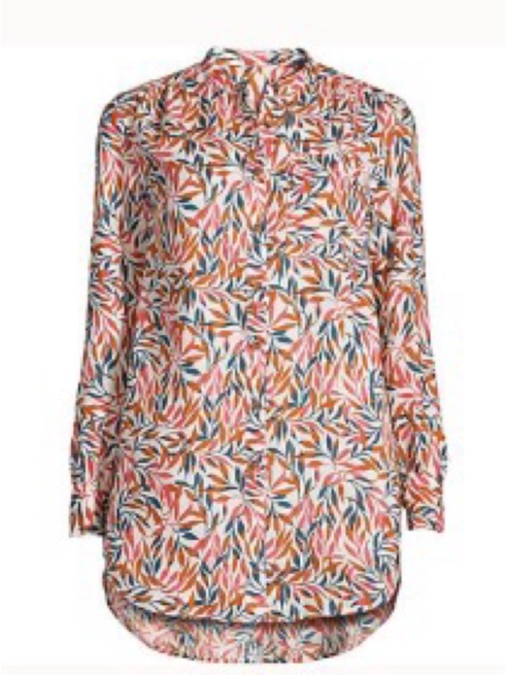 Lands' End Multi-Leaf Print Button-Down Shirt — Pink, Orange & Blue